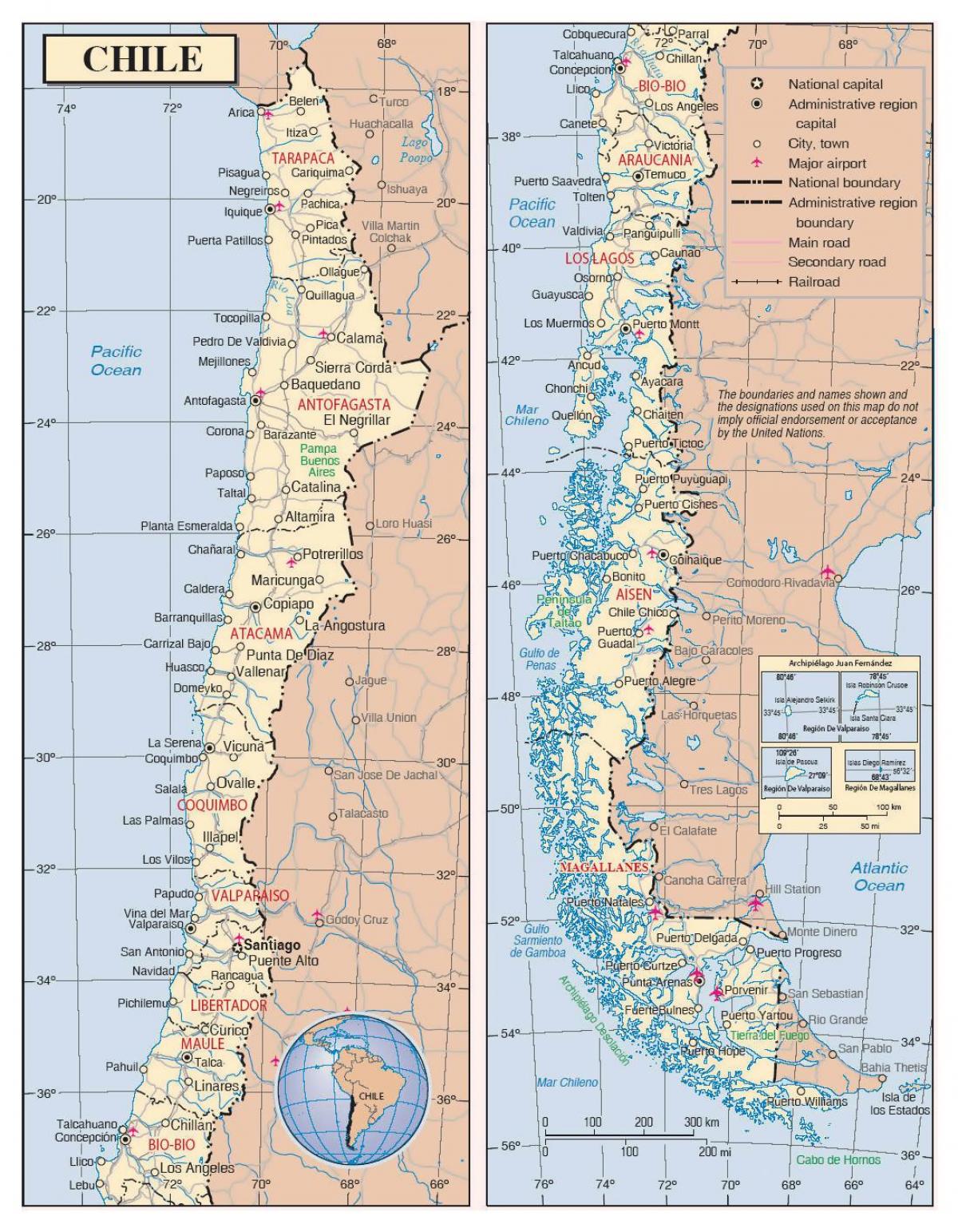 نقشه از شیلی با شهرستانها