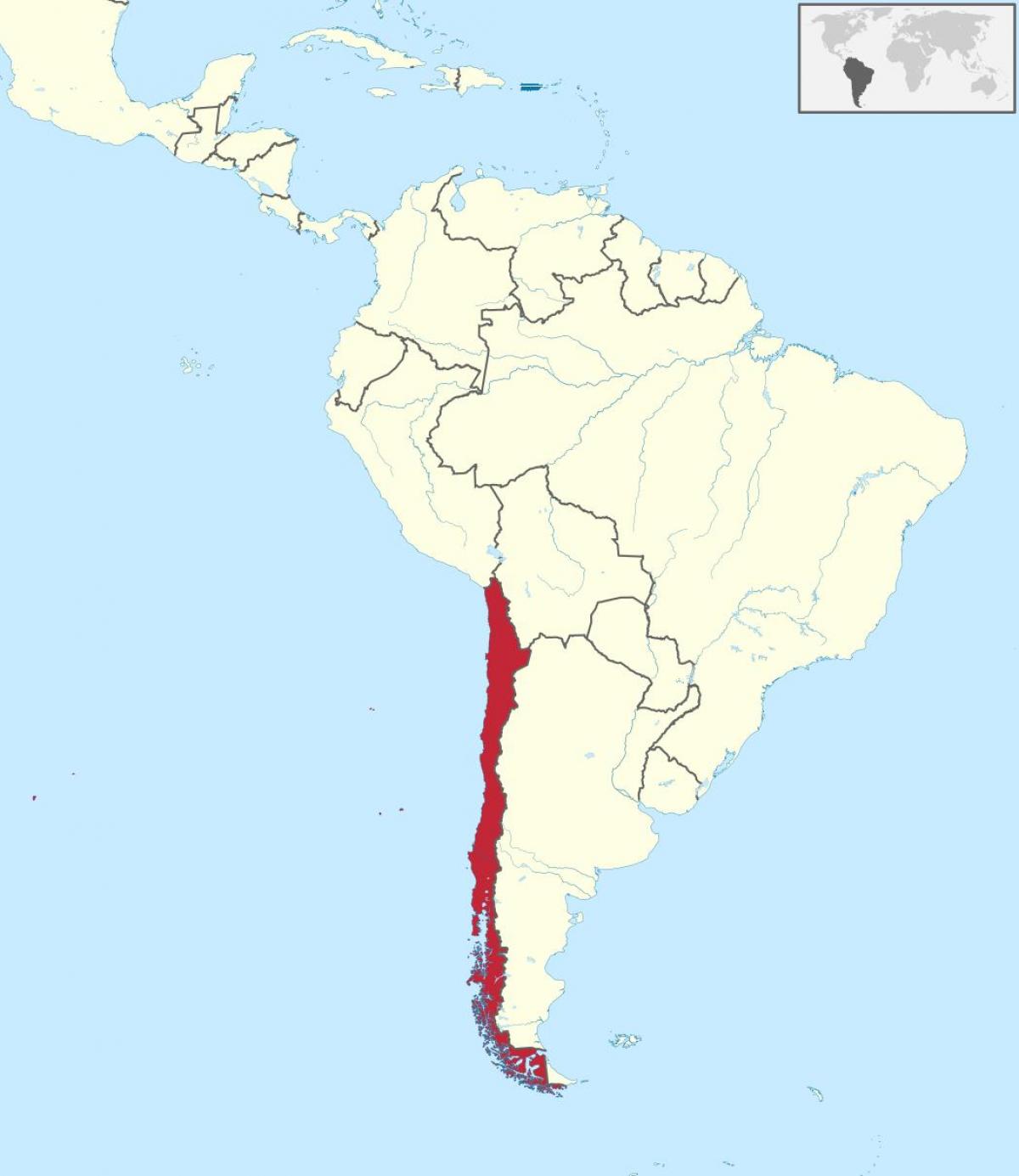 شیلی در آمریکای جنوبی نقشه