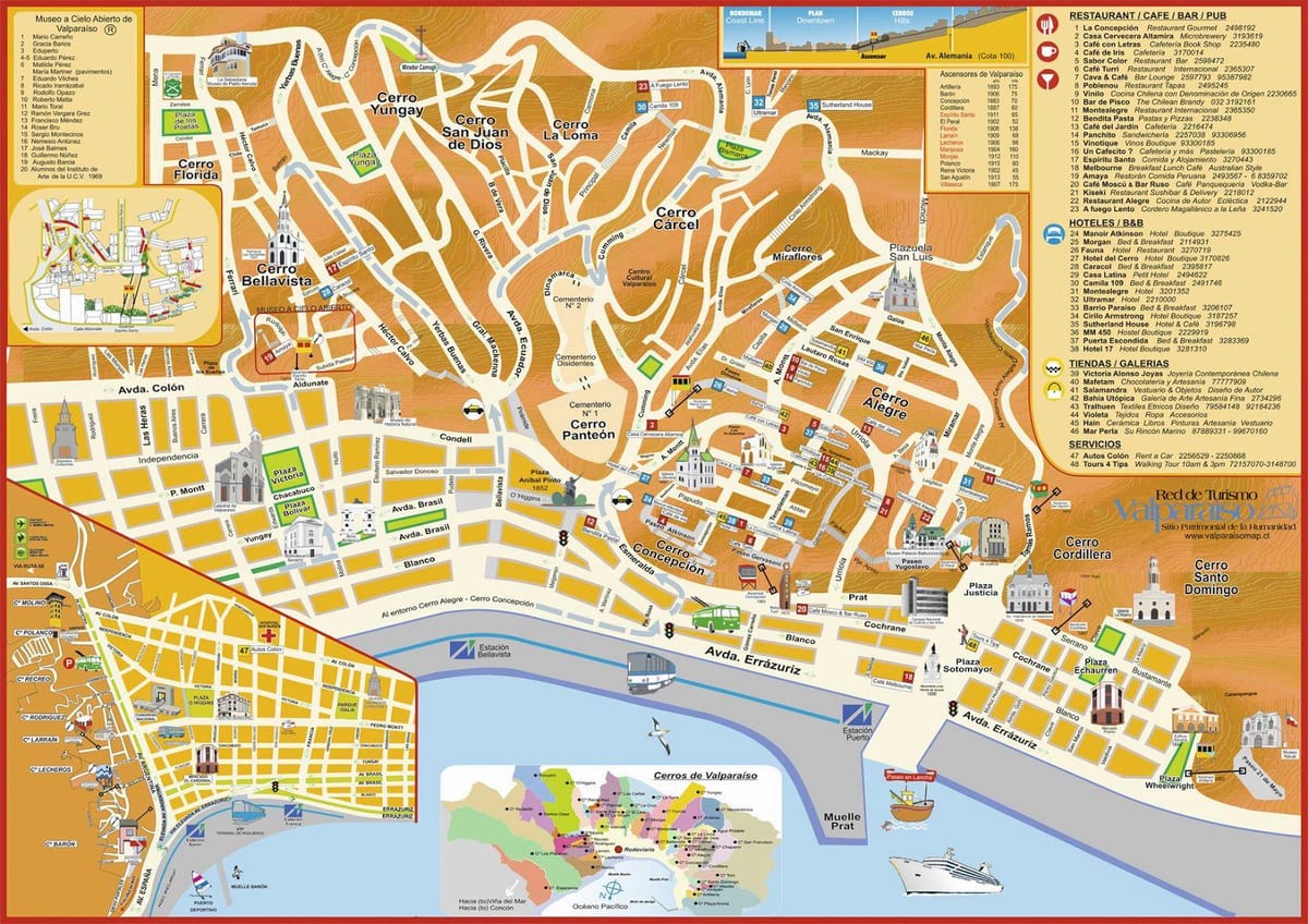 نقشه سیاحتی و گردشگری, valparaiso, شیلی
